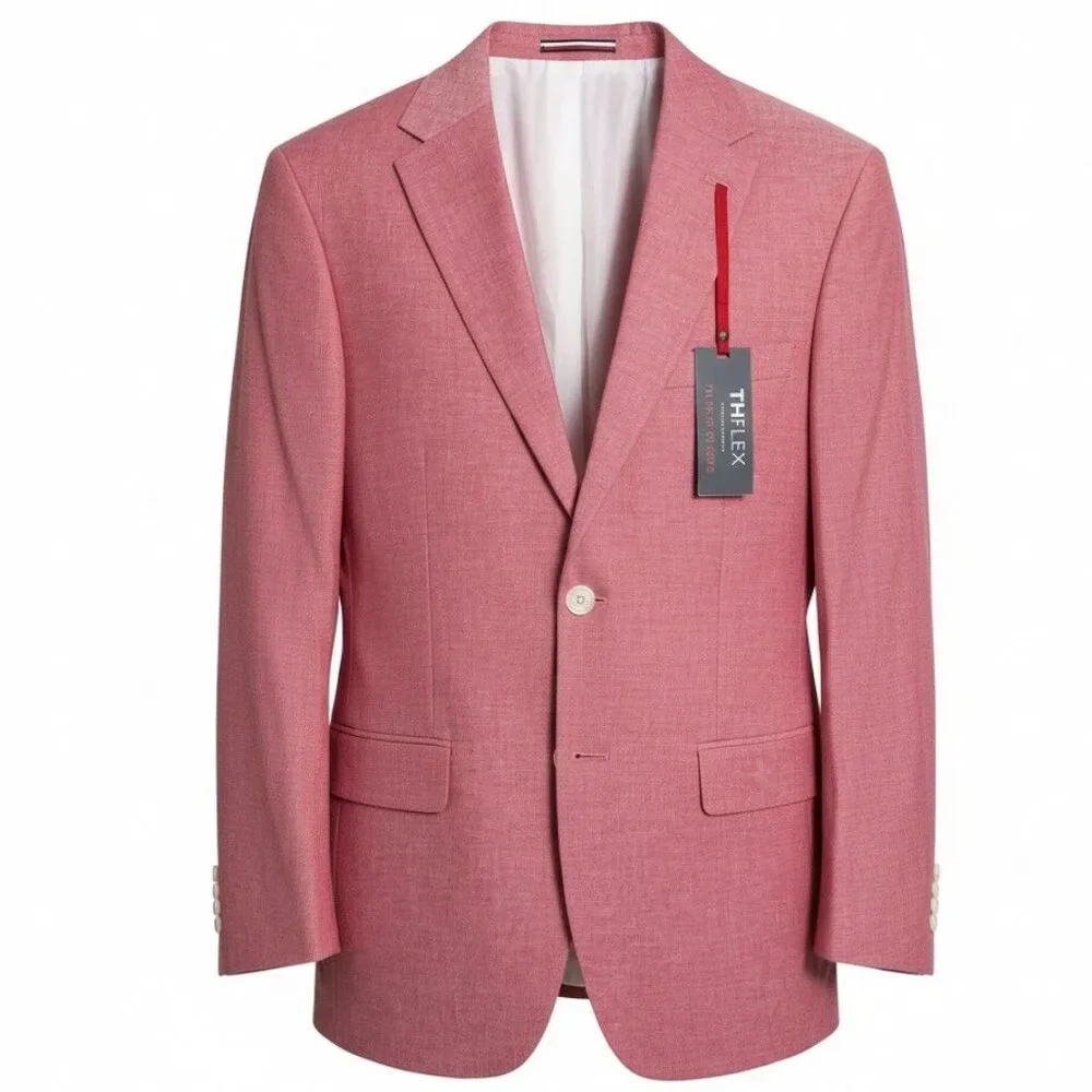 $295 TOMMY HILFIGER Mens Blazer Sport Coat 2 Button Jacket 38R Pink Cotton
